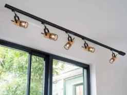 Lichtschienensystem mit 5 Holz Spots & Einspeisung 3-adrig, Länge 202,5cm