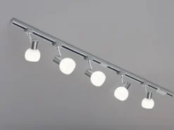 Lichtschienensystem mit 5 Spots Glas Weiß & Einspeisung 3-adrig, Länge 202,5cm