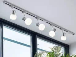 Lichtschienensystem mit 5 Spots Glas Weiß & Einspeisung 3-adrig, Länge 202,5cm