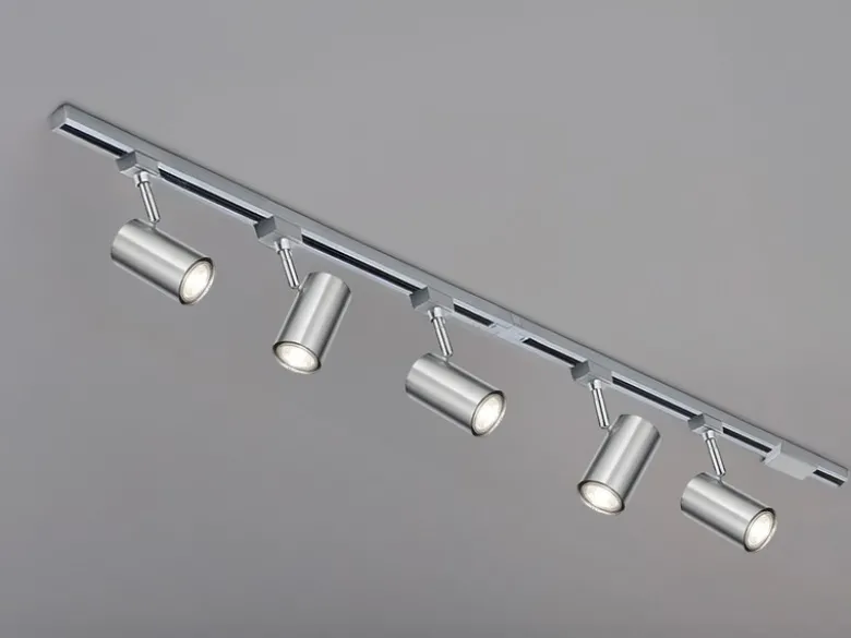 Lichtschienensystem mit 5 Spots Silber & Einspeisung 3-adrig, Länge 202,5cm