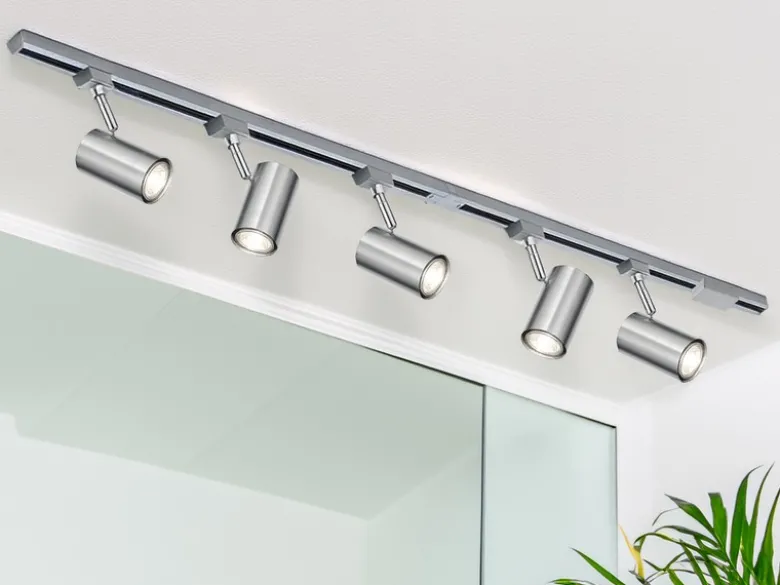 Lichtschienensystem mit 5 Spots Silber & Einspeisung 3-adrig, Länge 202,5cm