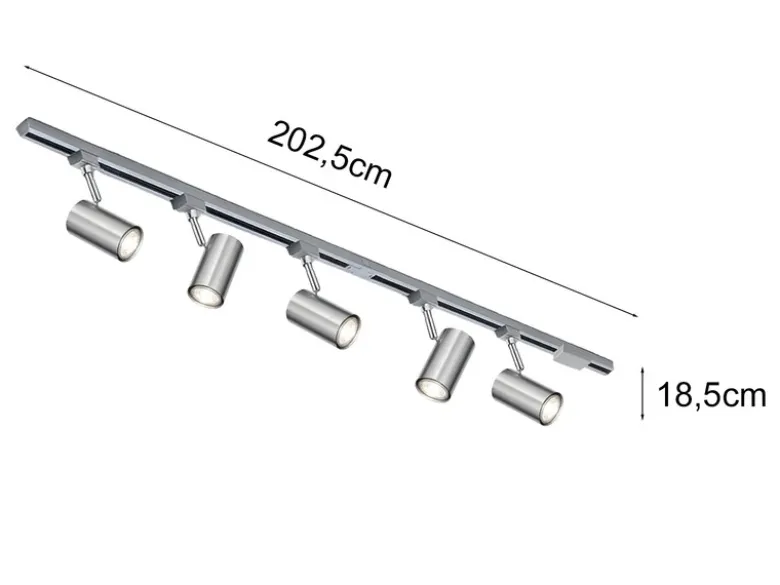 Lichtschienensystem mit 5 Spots Silber & Einspeisung 3-adrig, Länge 202,5cm