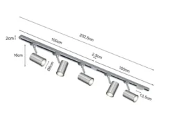 Lichtschienensystem mit 5 Spots Silber & Einspeisung 3-adrig, Länge 202,5cm