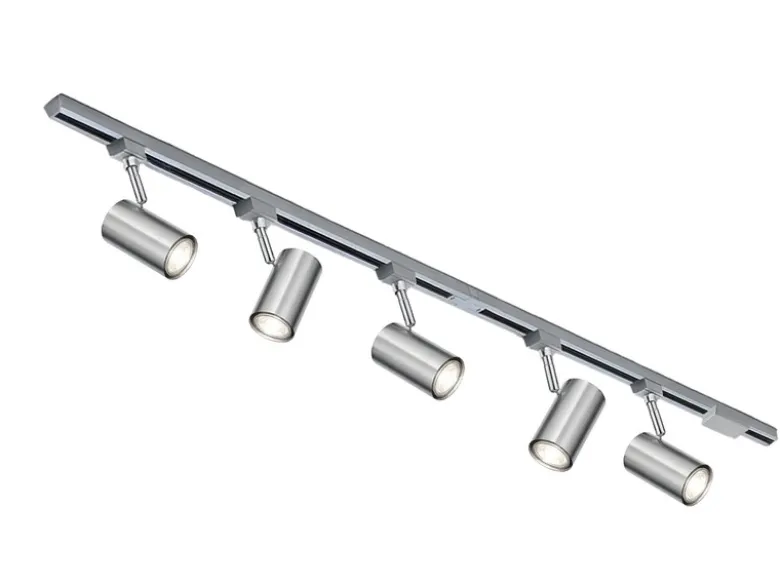 Lichtschienensystem mit 5 Spots Silber & Einspeisung 3-adrig, Länge 202,5cm