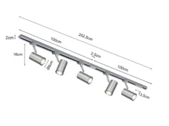Lichtschienensystem mit 5 Spots Silber & Einspeisung 4-adrig, Länge 202,5cm