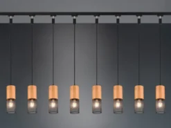 Lichtschienensystem mit 8x Holz Pendel & Einspeisung 3-adrig, Länge 202,5cm