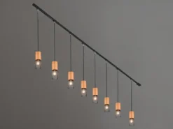 Lichtschienensystem mit 8x Holz Pendel & Einspeisung 3-adrig, Länge 202,5cm