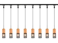 Lichtschienensystem mit 8x Holz Pendel & Einspeisung 4-adrig, Länge 202,5cm