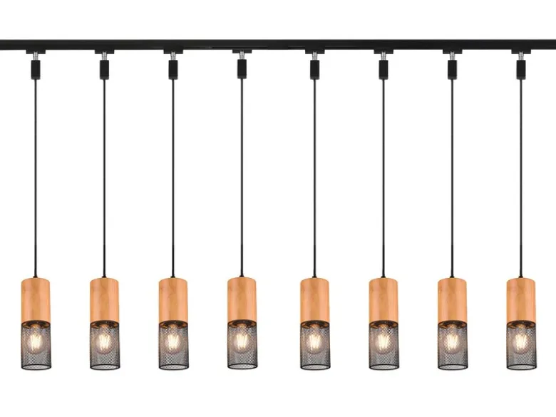 Lichtschienensystem mit 8x Holz Pendel & Einspeisung 4-adrig, Länge 202,5cm