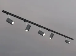 Lichtschienensystem Schwarz mit 5 Spots & Einspeisung 4-adrig, Länge 202,5cm
