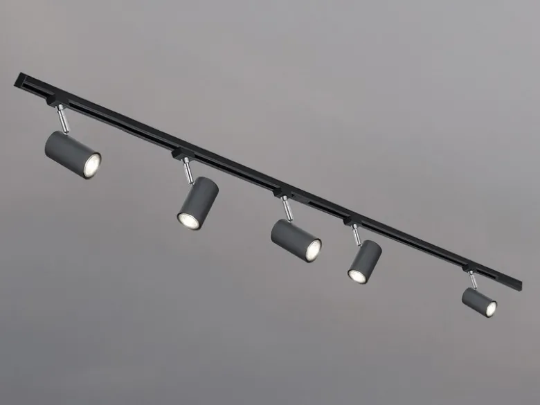 Lichtschienensystem Schwarz mit 5 Spots & Einspeisung 4-adrig, Länge 202,5cm