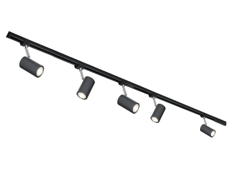 Lichtschienensystem Schwarz mit 5 Spots & Einspeisung 4-adrig, Länge 202,5cm