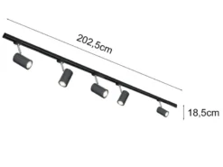 Lichtschienensystem Schwarz mit 5 Spots & Einspeisung 4-adrig, Länge 202,5cm