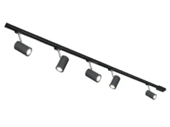 Lichtschienensystem Schwarz mit 5 Spots & Einspeisung 3-adrig, Länge 202,5cm
