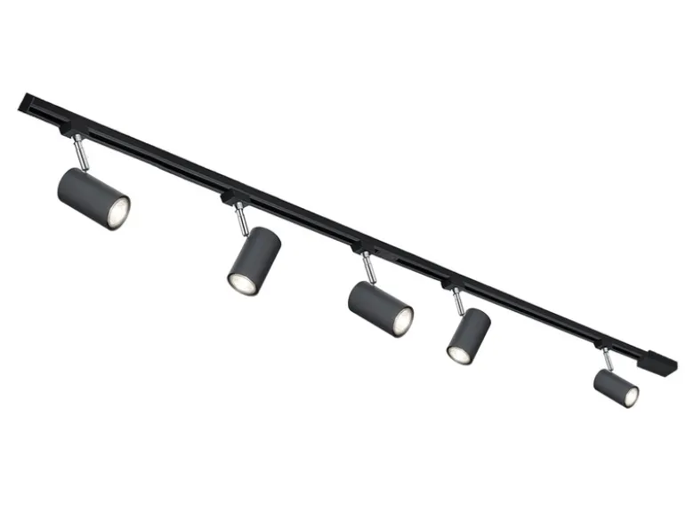 Lichtschienensystem Schwarz mit 5 Spots & Einspeisung 3-adrig, Länge 202,5cm