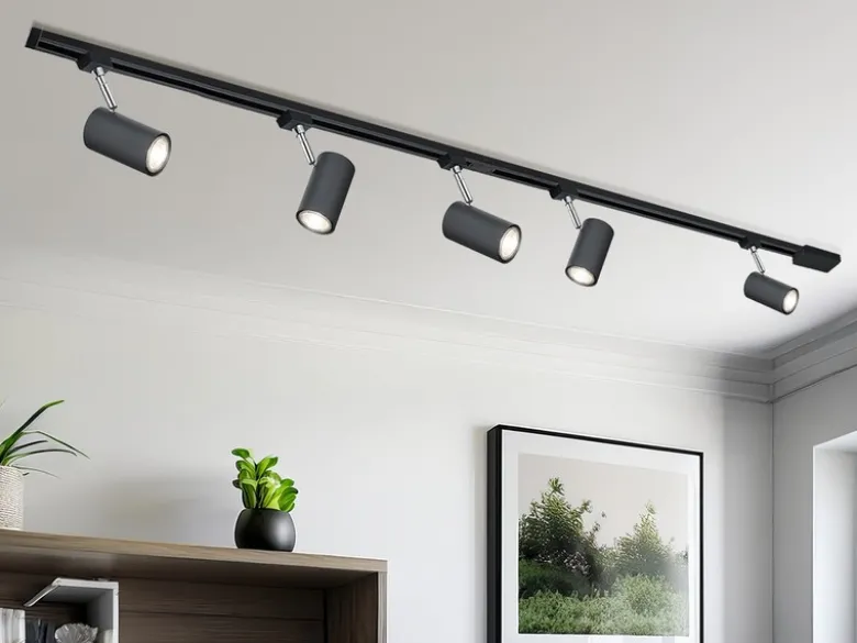 Lichtschienensystem Schwarz mit 5 Spots & Einspeisung 3-adrig, Länge 202,5cm