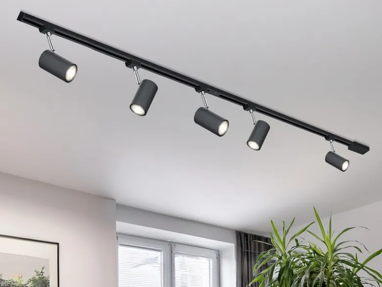 Lichtschienensystem Schwarz mit 5 Spots & Einspeisung 3-adrig, Länge 202,5cm