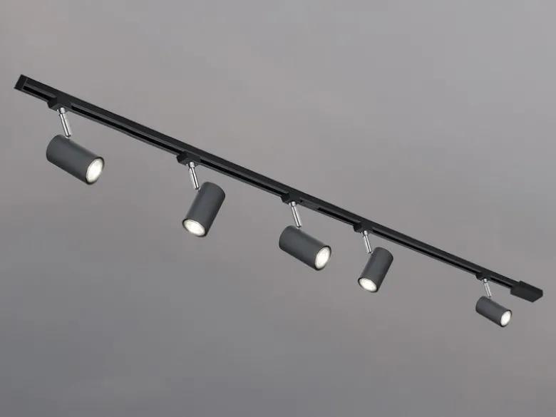 Lichtschienensystem Schwarz mit 5 Spots & Einspeisung 3-adrig, Länge 202,5cm