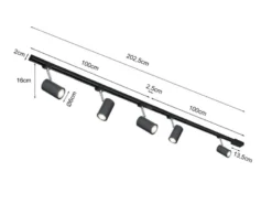 Lichtschienensystem Schwarz mit 5 Spots & Einspeisung 3-adrig, Länge 202,5cm