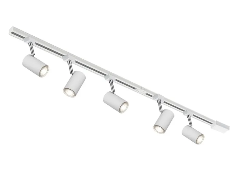 Lichtschienensystem Weiß mit 5 Spots & Einspeisung 3-adrig, Länge 202,5cm