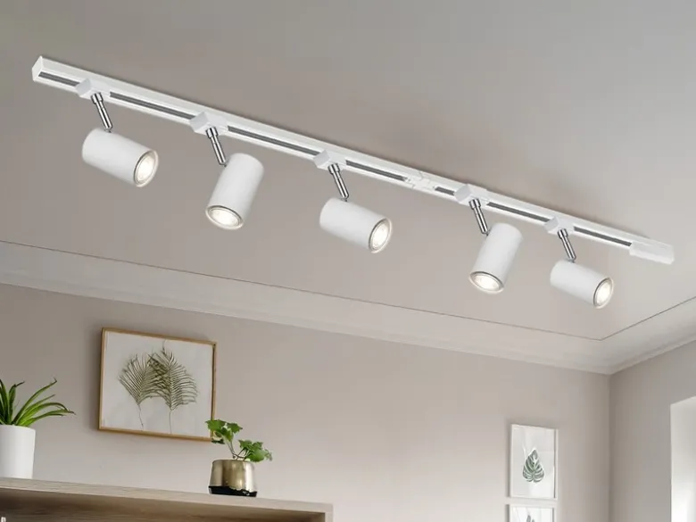Lichtschienensystem Weiß mit 5 Spots & Einspeisung 4-adrig, Länge 202,5cm