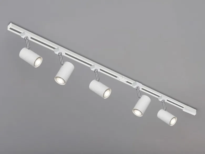 Lichtschienensystem Weiß mit 5 Spots & Einspeisung 4-adrig, Länge 202,5cm