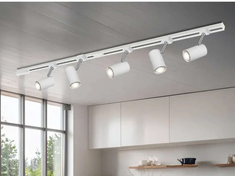 Lichtschienensystem Weiß mit 5 Spots & Einspeisung 4-adrig, Länge 202,5cm