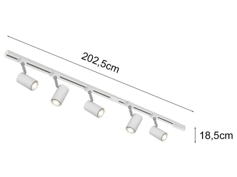 Lichtschienensystem Weiß mit 5 Spots & Einspeisung 4-adrig, Länge 202,5cm