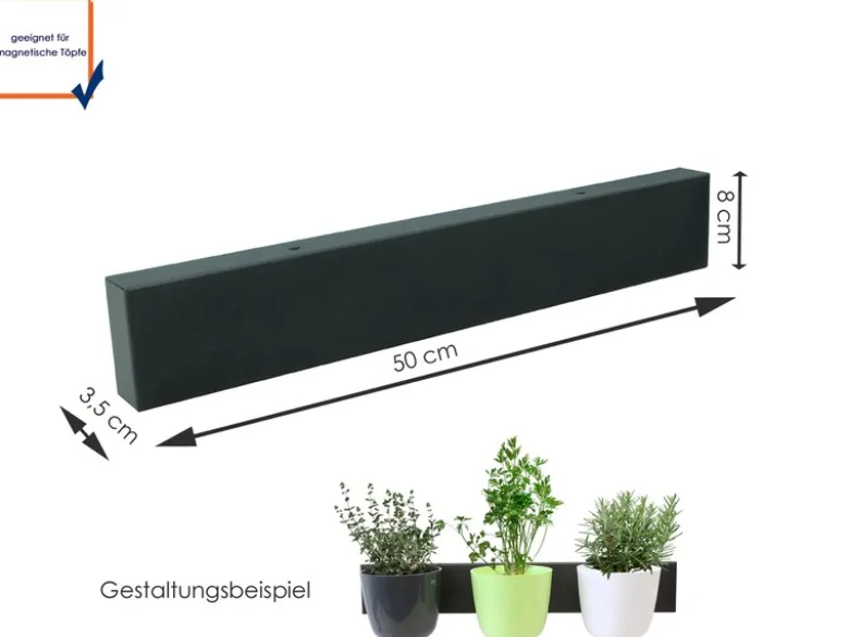 Magnettafel Balken Metall Anthrazit, 50 x 8cm - für Magnetische Töpfe, Deko