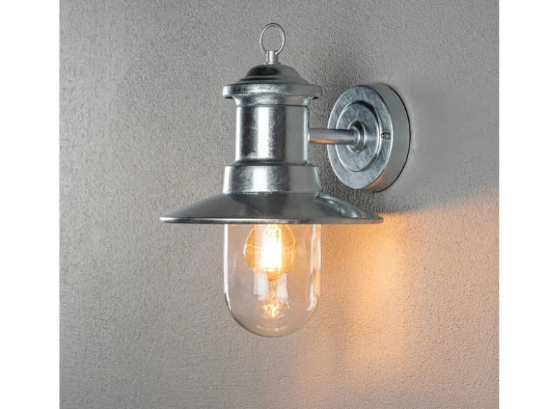 Maritime LED Außenwandlaterne galvanisierter Stahl & klares Glas, Höhe 30,5cm