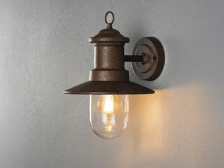Maritime LED Außenwandlaterne Rostoptik & klares Glas, Höhe 30,5cm