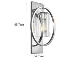 Markante LED Wandleuchte aus massivem Stahl in Chrom mit Glas, Höhe 46cm