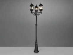 Mastleuchte ELVO Laterne 3-flammig Aluminium Schwarz, Höhe 240cm