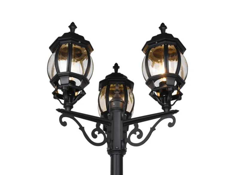 Mastleuchte ELVO Laterne 3-flammig Aluminium Schwarz, Höhe 240cm