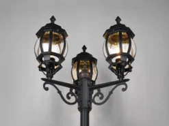 Mastleuchte ELVO Laterne 3-flammig Aluminium Schwarz, Höhe 240cm