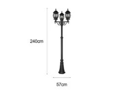 Mastleuchte ELVO Laterne 3-flammig Aluminium Schwarz, Höhe 240cm