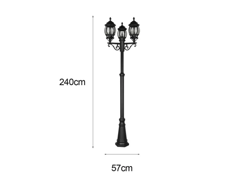 Mastleuchte ELVO Laterne 3-flammig Aluminium Schwarz, Höhe 240cm