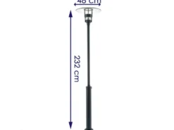 Mastleuchte / Gartenlaterne FREJA, Höhe 232 cm, Alu schwarz / Glas klar, E27