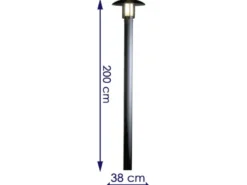 Mastleuchte / Gartenlaterne HEIMDAL, Höhe 200 cm, Alu schwarz / Glas opal, E27