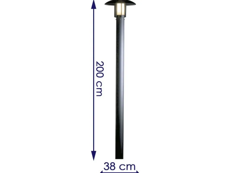 Mastleuchte / Gartenlaterne HEIMDAL, Höhe 200 cm, Alu schwarz / Glas opal, E27