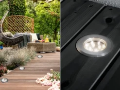 Mini LED Bodeneinbauspots Edelstahl/Glas Basisset 3er SET mit Trafo Ø7cm IP44