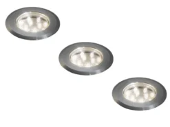 Mini LED Bodeneinbauspots Edelstahl/Glas Basisset 3er SET mit Trafo Ø7cm IP44