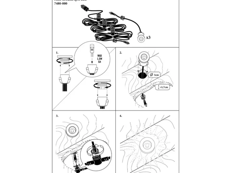 Mini LED Bodeneinbauspots 3er Erweiterungsset Edelstahl/Glas Ø3,5cm IP44