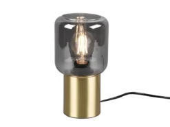 Mini LED Tischleuchte Messing Glasschirm Rauchfarbig, Höhe 24cm