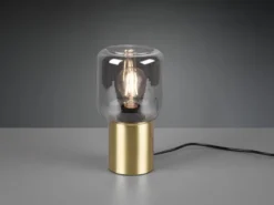 Mini LED Tischleuchte Messing Glasschirm Rauchfarbig, Höhe 24cm