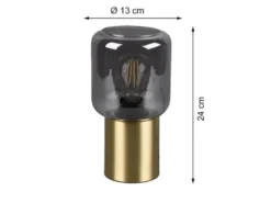 Mini LED Tischleuchte Messing Glasschirm Rauchfarbig, Höhe 24cm