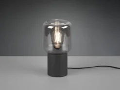 Mini LED Tischleuchte Schwarz Glasschirm Rauchfarbig, Höhe 24cm