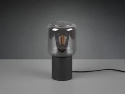Mini LED Tischleuchte Schwarz Glasschirm Rauchfarbig, Höhe 24cm