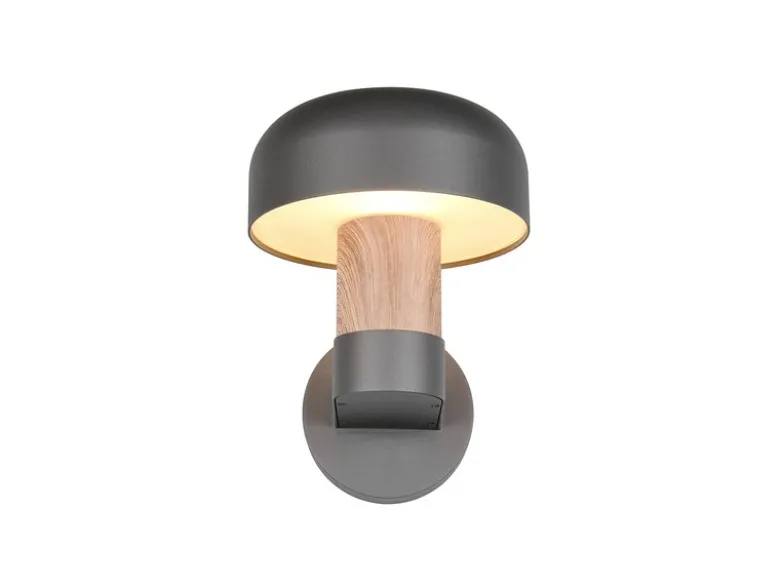 Moderne Außenwandleuchte FRASER in Anthrazit & Holzoptik, Höhe 24cm