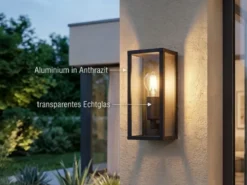 Moderne Außenwandleuchte GARONNE in Anthrazit mit Glas, Höhe 26cm